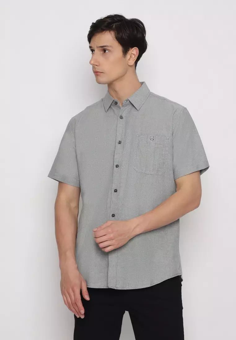 RBJ Kemeja Polos Cotton Oxford Black Regular Fit Pria