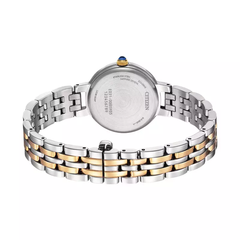 Jam Tangan Wanita Citizen L EM0996-84Y Ladies Mother Of Pearl Dial Dual Tone Stainless Steel Strap