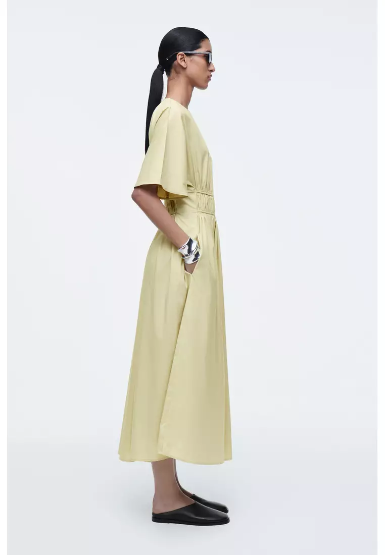 GATHERED OPEN-BACK MIDI DRESS