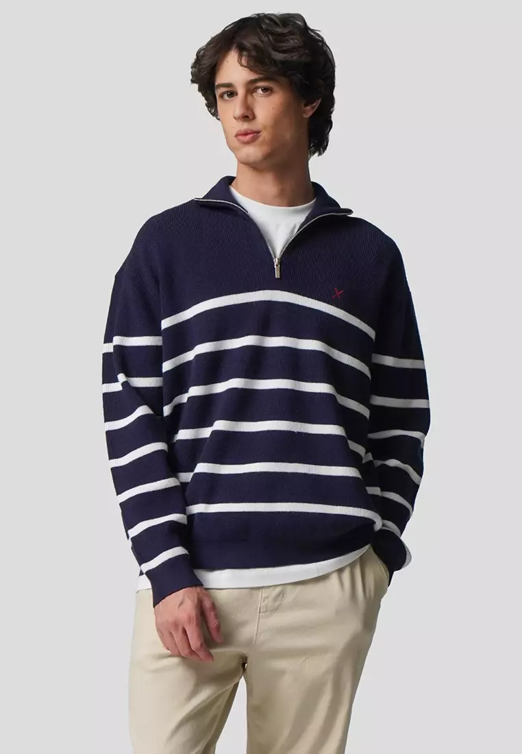 USA Collection Regular Fit Quarter Zip Pullover In Stripes