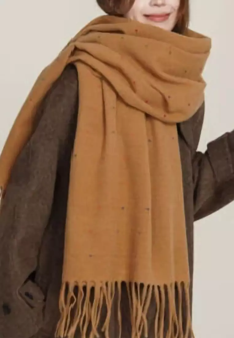 Aksesoris Wanita Polka Dots Cashmere Pashmina Syal Wanita Tebal Kasmir Beige Tan