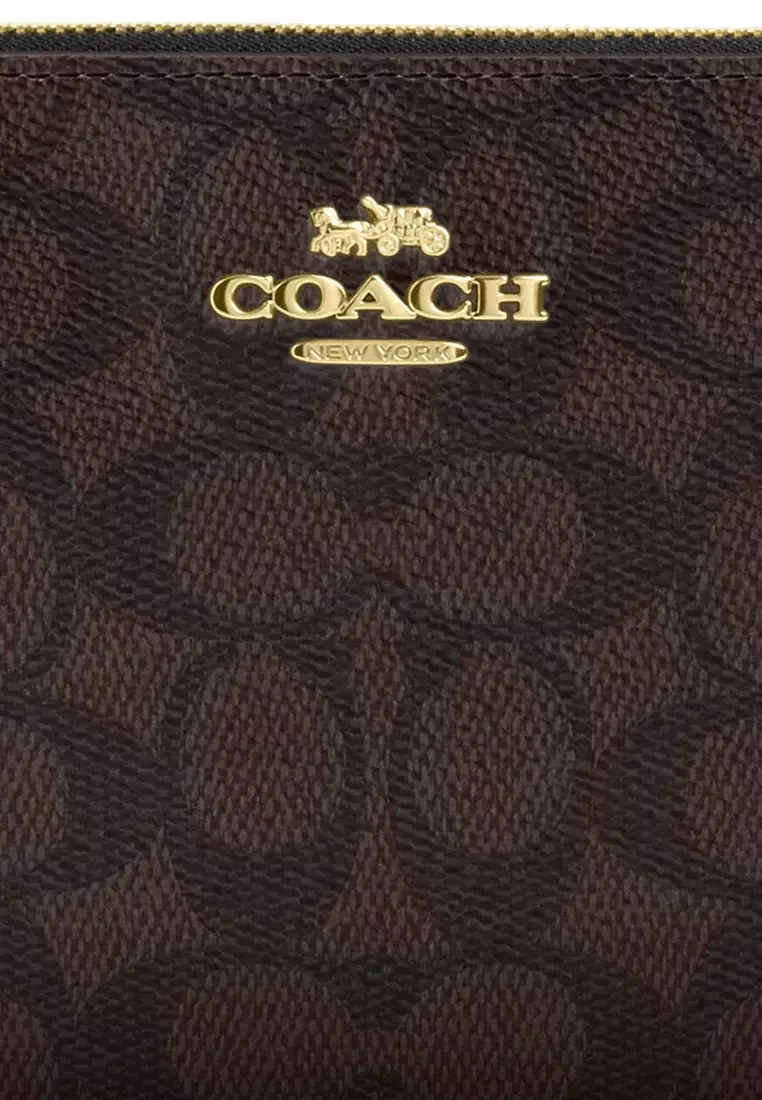 Large Corner Zip Wristlet In Signature Canvas - Walnut/Black