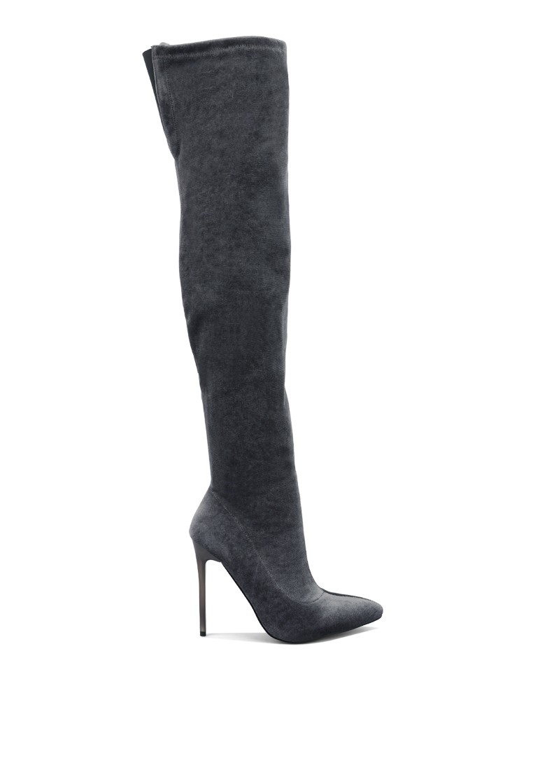 Grey Stiletto Calf Boots