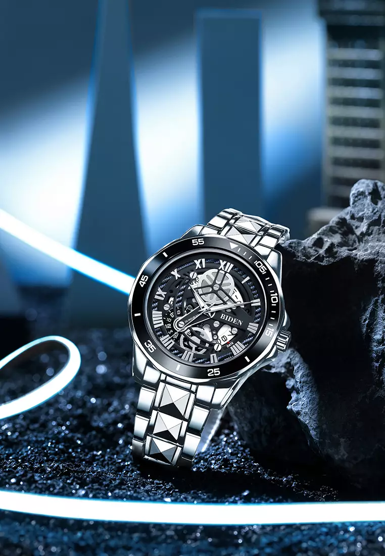 Jam Tangan Pria Original Kalendar Anti Air Tali Stainless Steel Jam Tangan Cowok silverblack