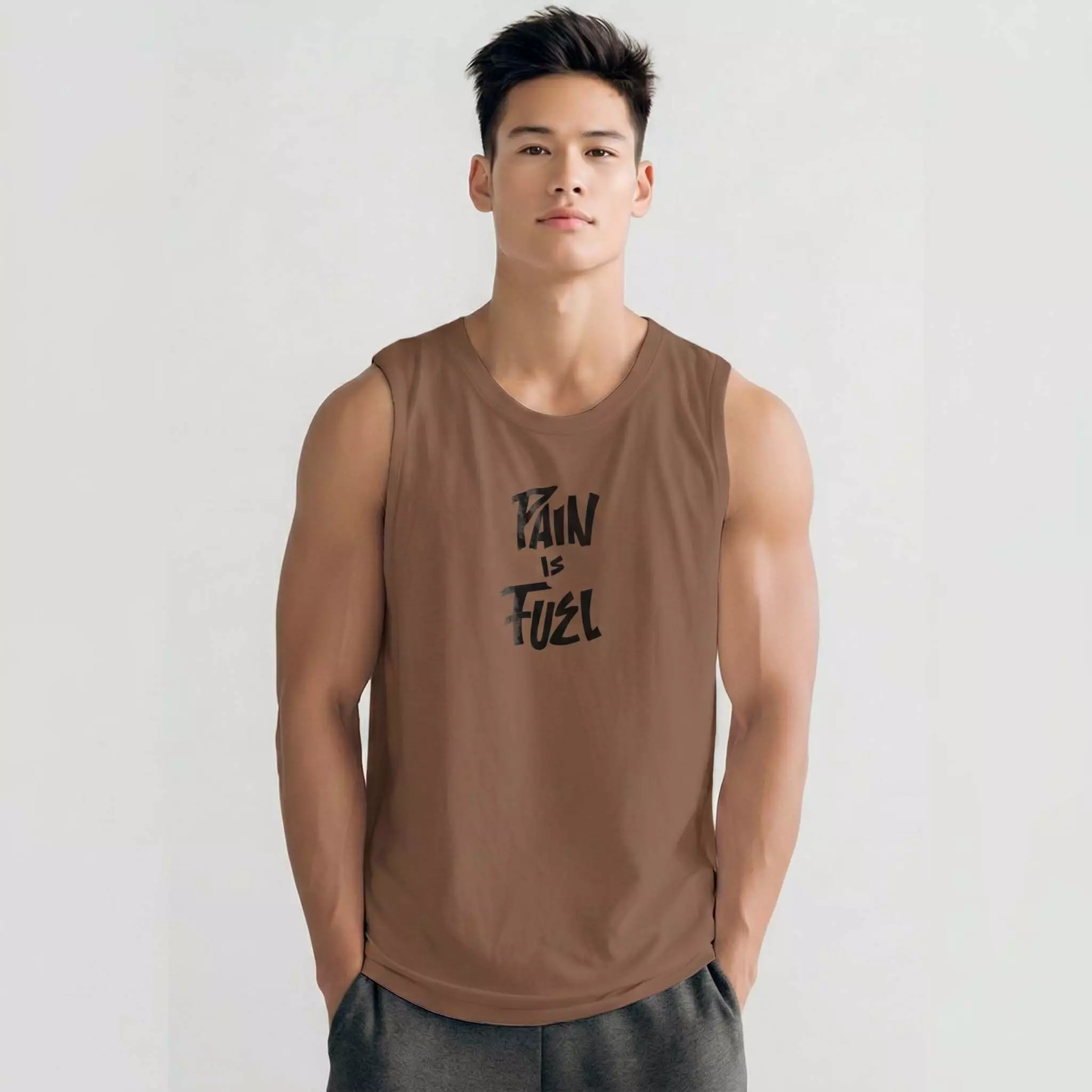 THIRDDAY Kaos Kutung Tank Top Instacool "pain and fuel" Coklat MUA39