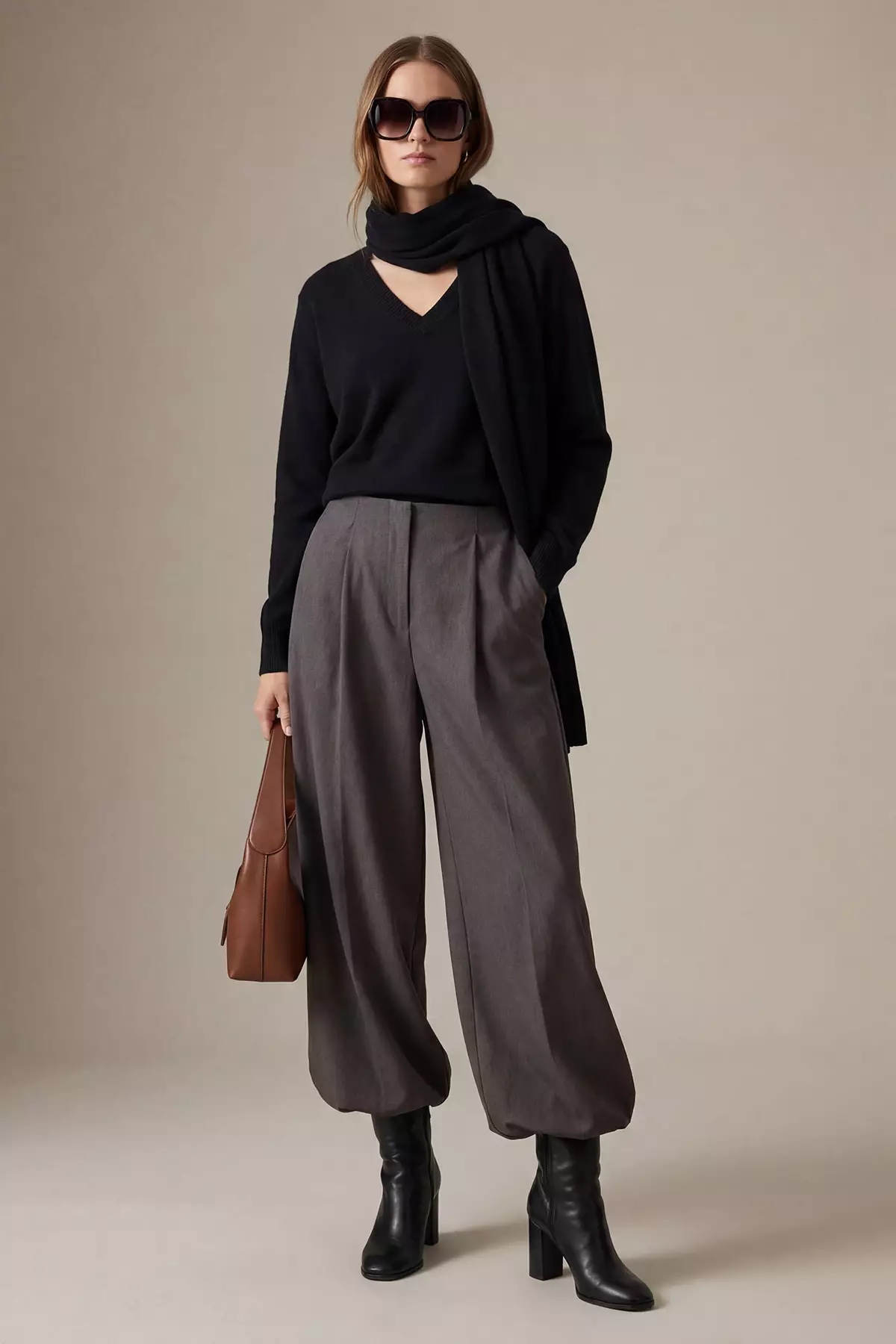 Gray High Waist Woven Baggy Trousers Twoaw26Pl169