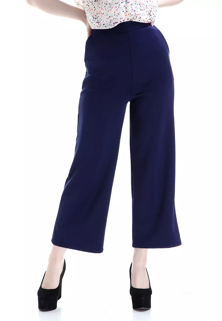 Xana Celana Kulot Bawahan Wanita Motif Solid Design Simple Woman - Navy