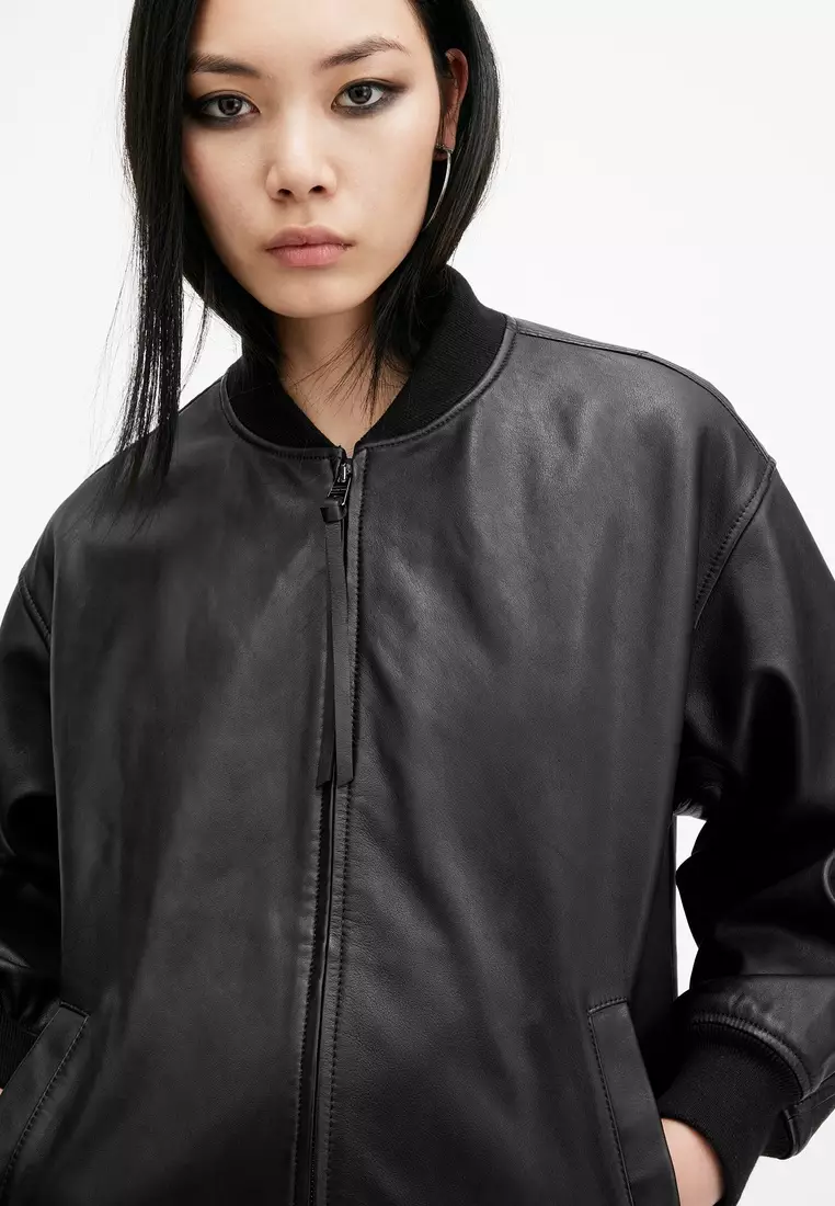 Buy AllSaints Belle Oversized Leather Bomber Jacket 2025 Online