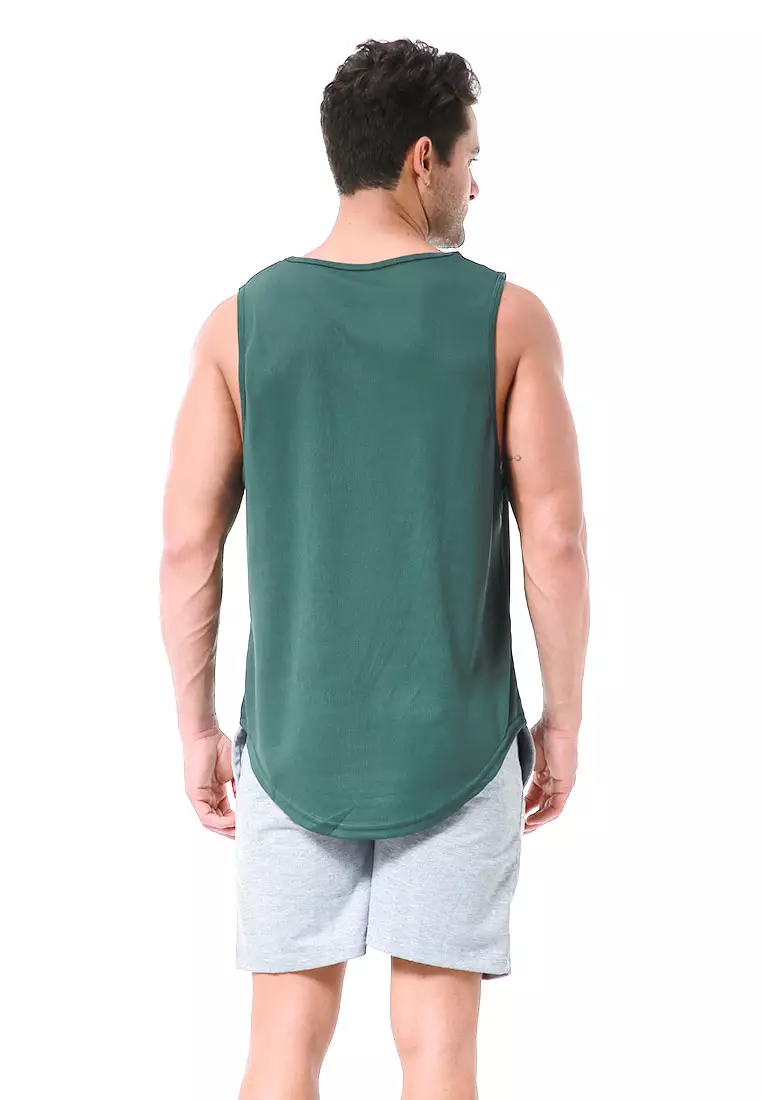 Bobby Atasan Kasual Pria Singlet Gym Motif Polos Sleeveless Sports Shirt Material Polyester Fiber ORIGINAL - Dark Green