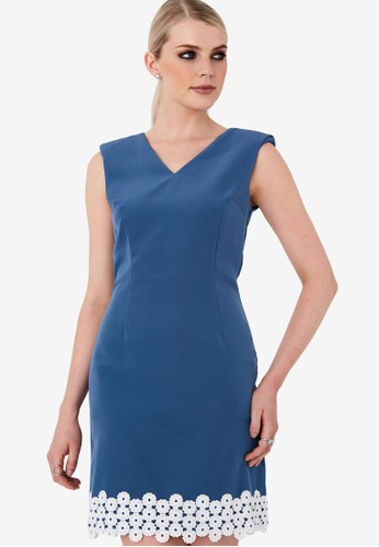 Jual Paper Dolls Blue Mini Lace Shift Dress Original Zalora Indonesia