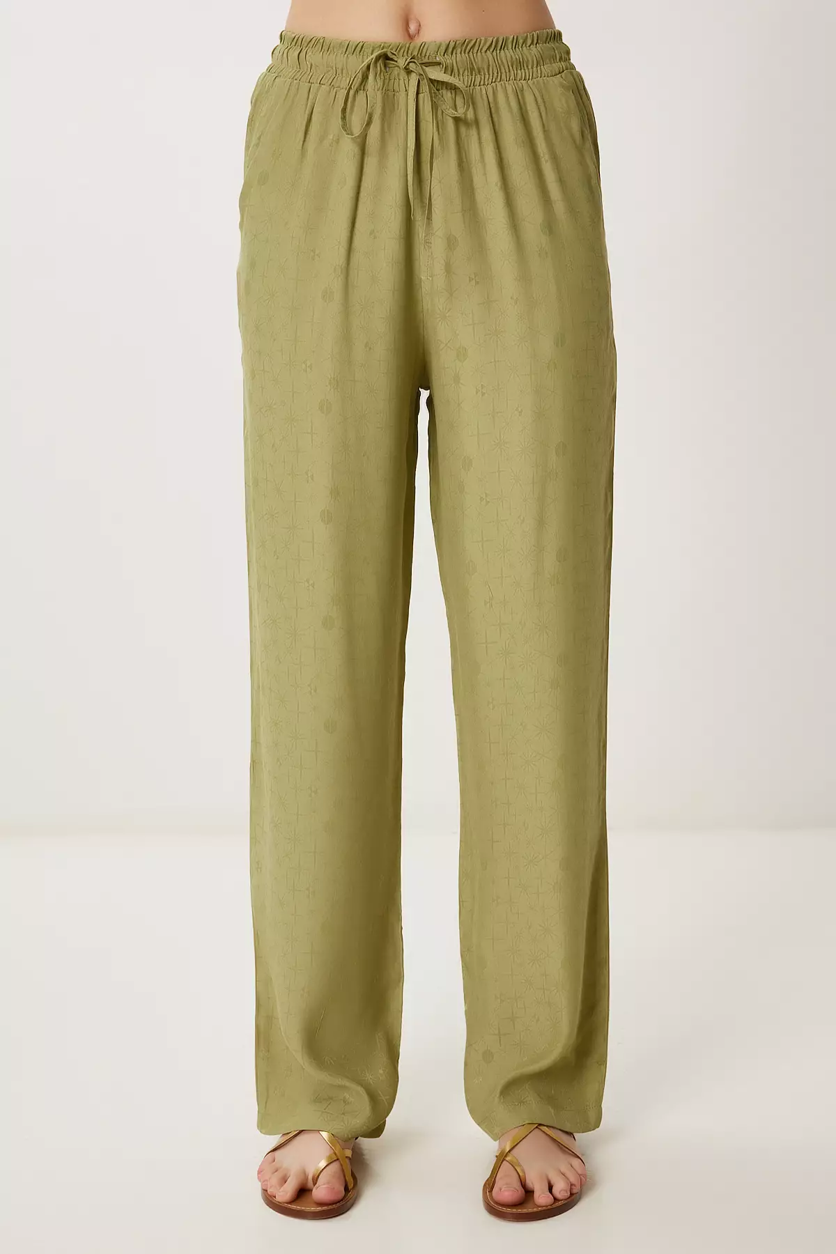 Women's Khaki Patterned Summer Viscose Trousers Wf00110