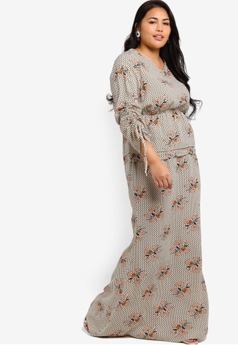 Plus Size Drawstring Waist Kurung from Lubna in Black and White
