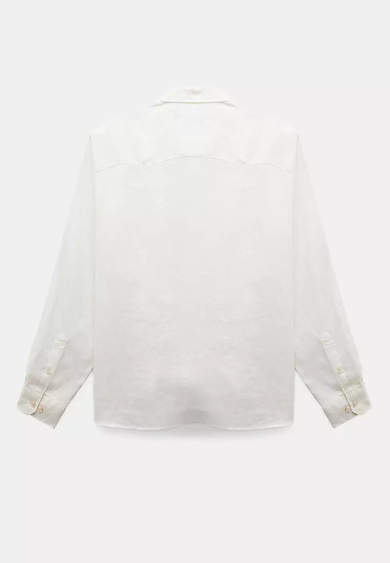 Long Sleeve Regular Fit Button Collar Classic Linen Shirt
