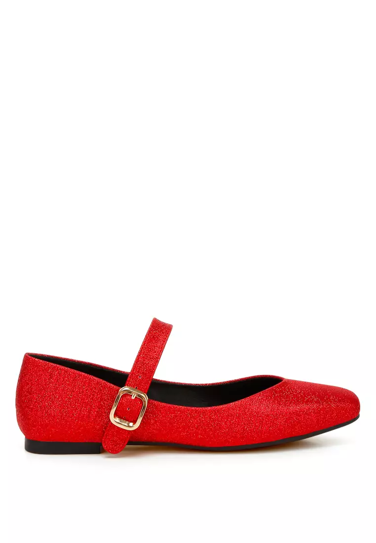 Discount on London Rag  shoes - SKU: Glitter Pin Buckle Ballerinas in Red