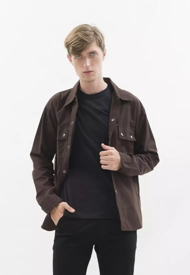 Jaket parka outer jaket pria semi parka warna coklat