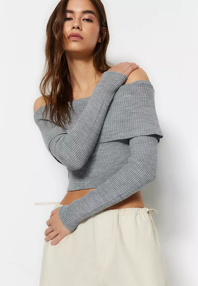 Super Crop Carmen Collar Sweater