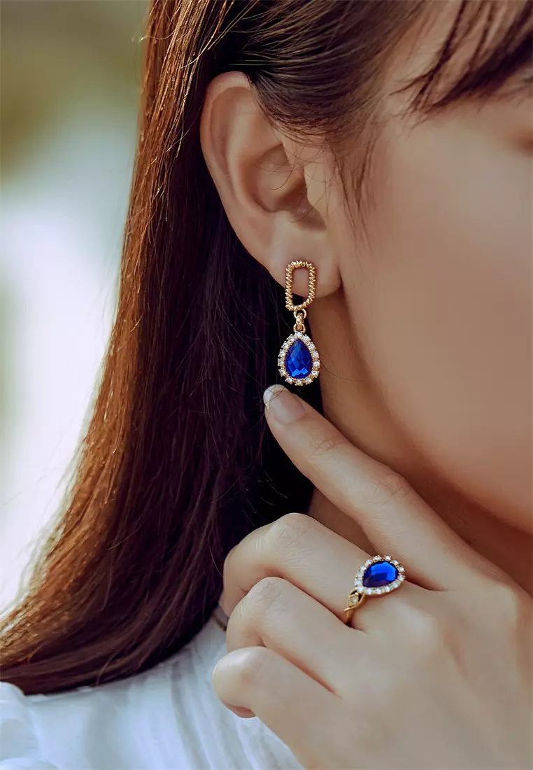 Earrings Princess'S Water Drop In Gold - Blue