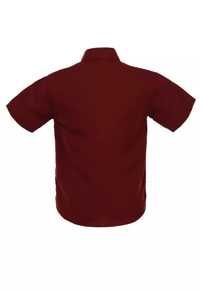 Juste Kemeja Formal Anak Laki-laki Lengan Pendek Motif Polos Kids Shirt Comportable Material Cotton ORIGINAL - Maroon
