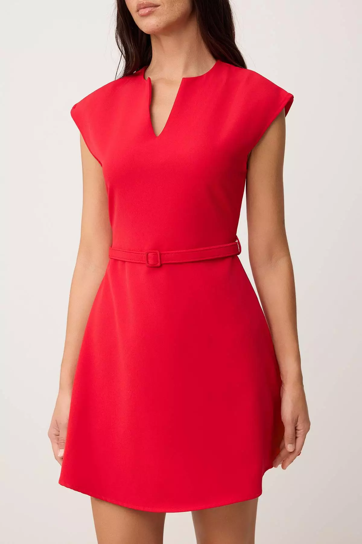 Red Straight Midi Woven Dress Twoss26El294