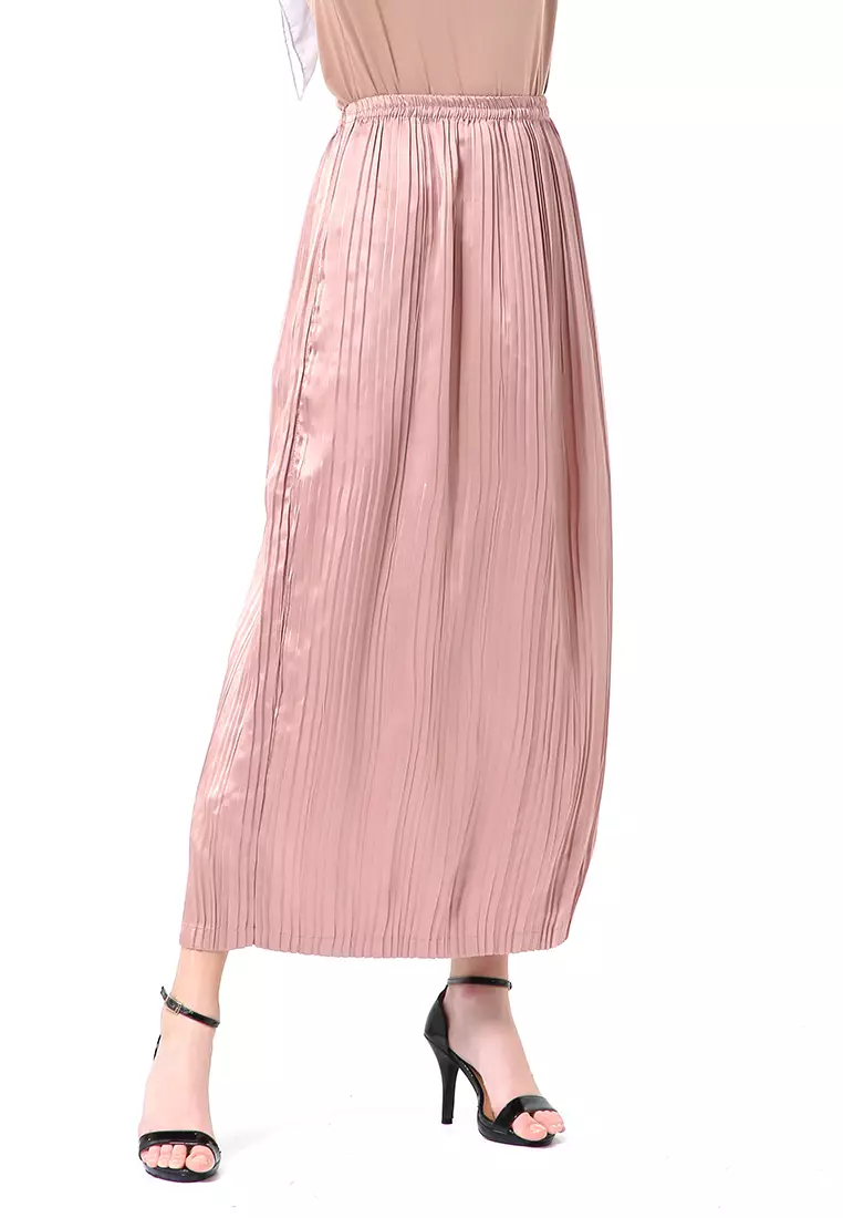 Angely Rok Plisket Rubbery Waist Fashion Wanita Simple - Mocha