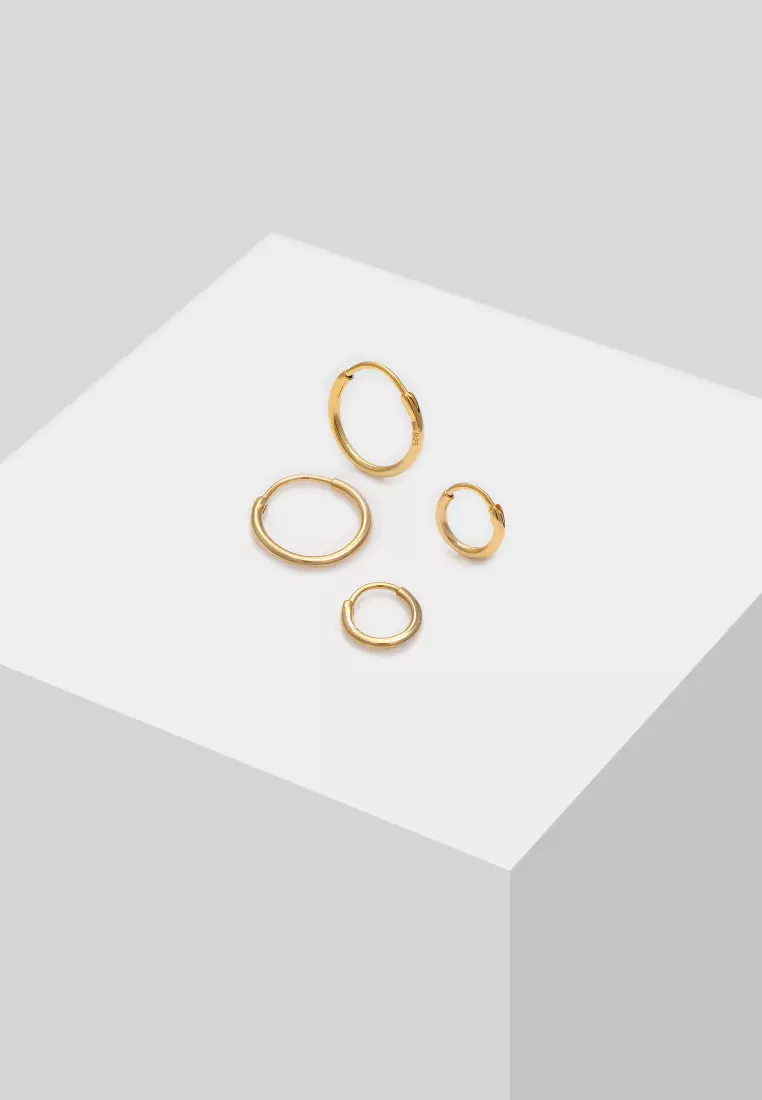 EXCLUSIVE Anting Perhiasan Perak 925 Pria Hoop Set Duo Gold Plated