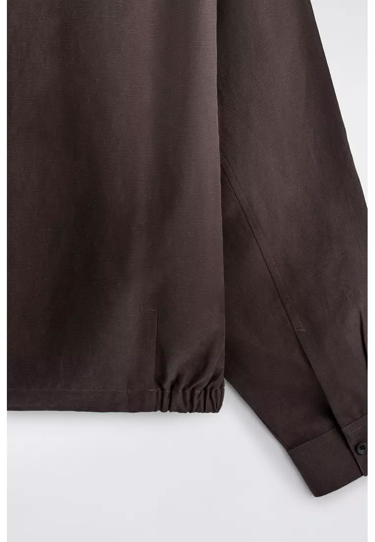 OVERSIZED GRANDAD-COLLAR LINEN SHIRT