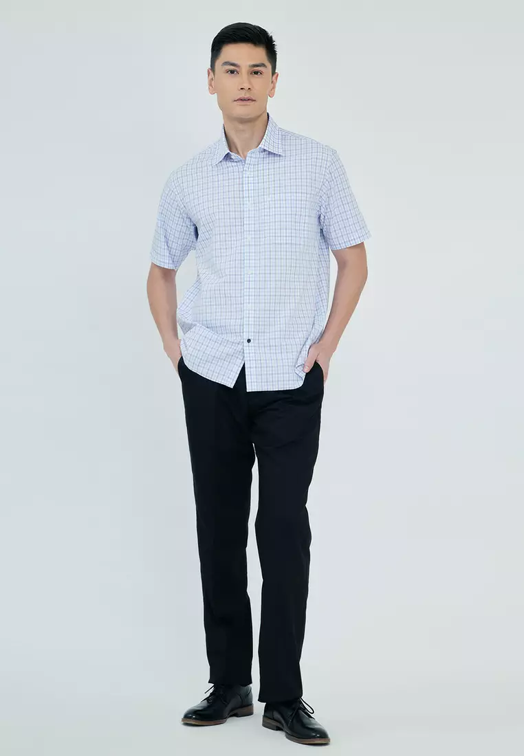Easy Care Plaid Poplin Cotton Executive Short Sleeve Shirt