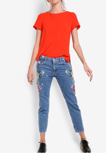 Embroidered Straight Crop Jeans