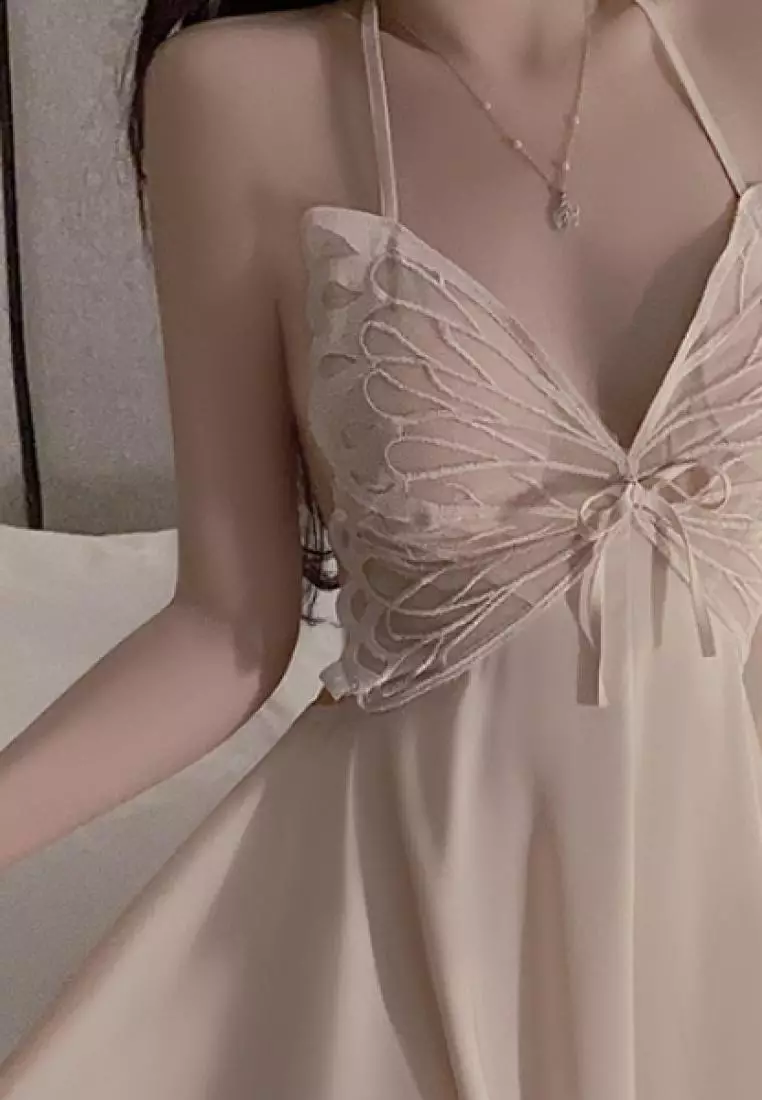New style butterfly ice silk sling backless pajamas nightdress Lingerie K062601BE