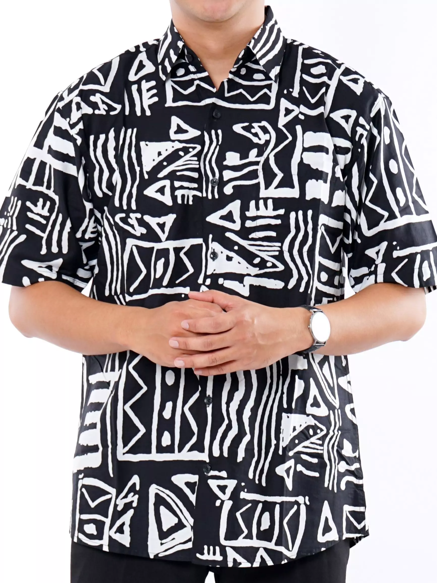 Andre Michel Kemeja Lengan Pendek Motif Abstrak Hitam Putih 16723