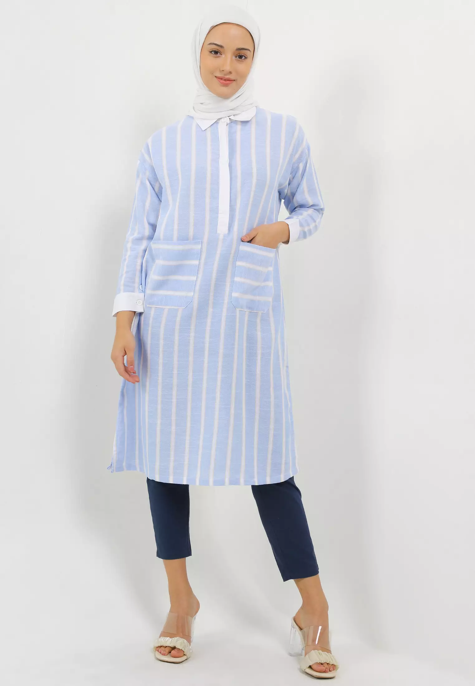 MFMW Kizaya Midi Dress Biru Motif Salur
