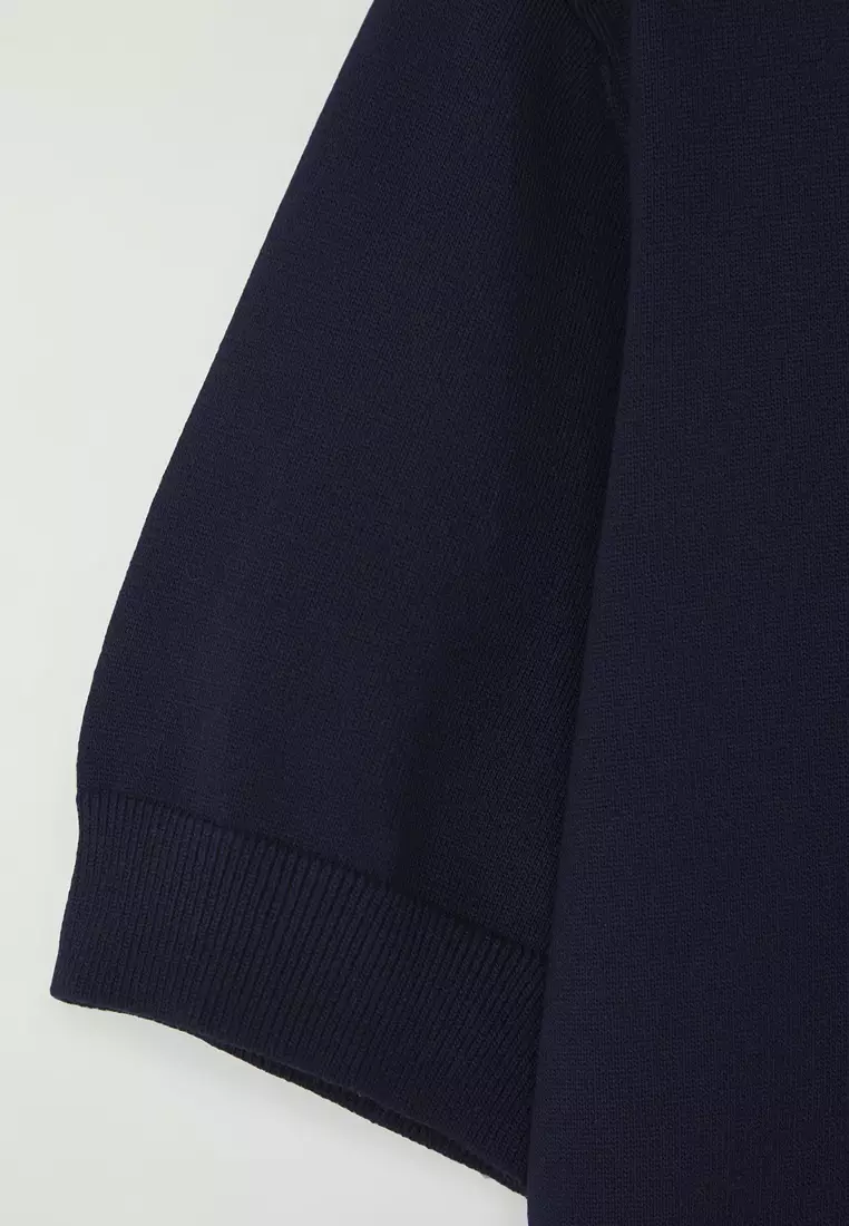 Navy Blue Regular Polo Collar Plain Polo Collar T-shirt TMNSS25PO00008
