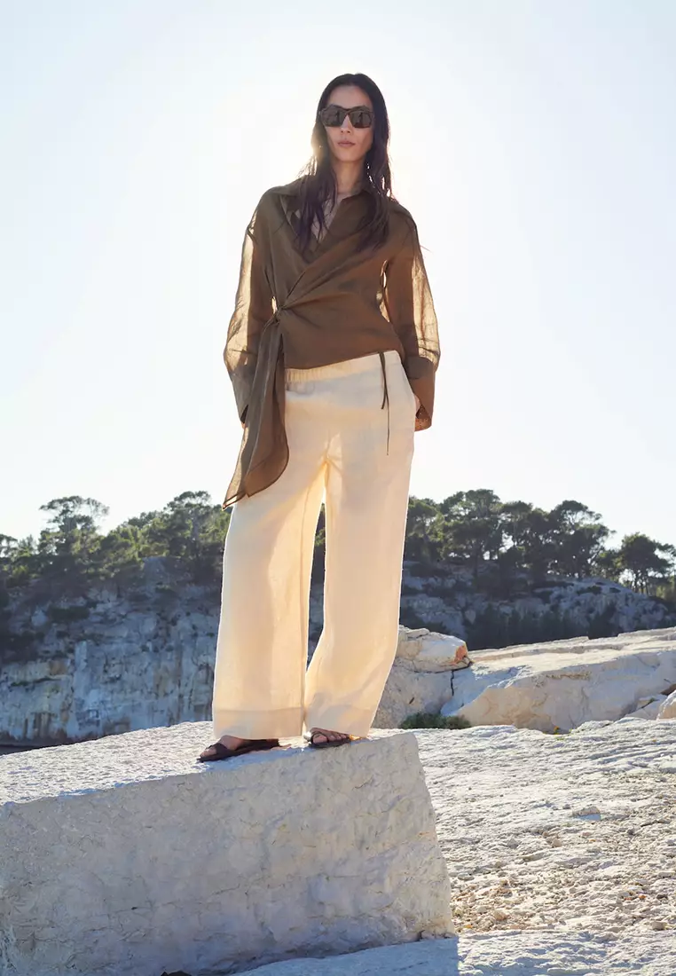 100% Ramie Tie-Front Blouse