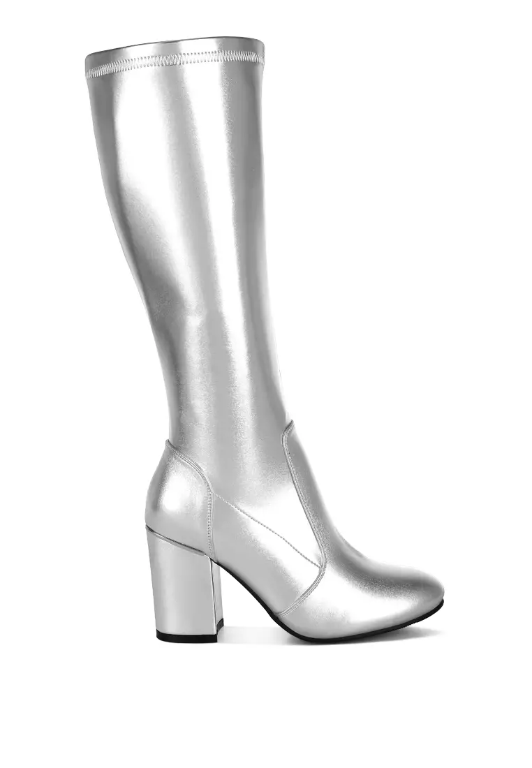 Discount on Rag & CO.  shoes - SKU: Metallic Pleather Long Boots in Silver