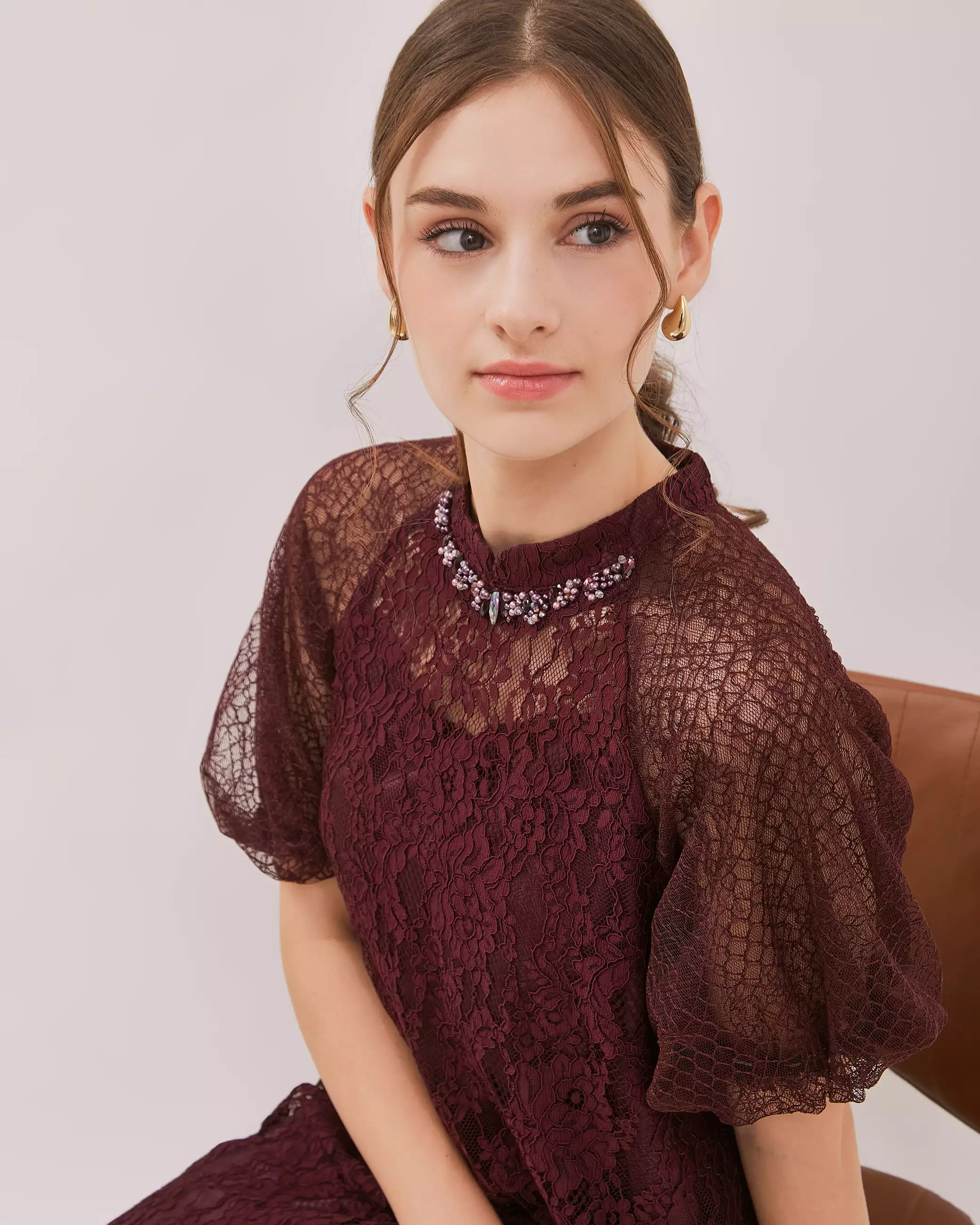 Urban Exchange Jane Magenta Dress / Midi Dress Brokat Festive Natal Warna Purple