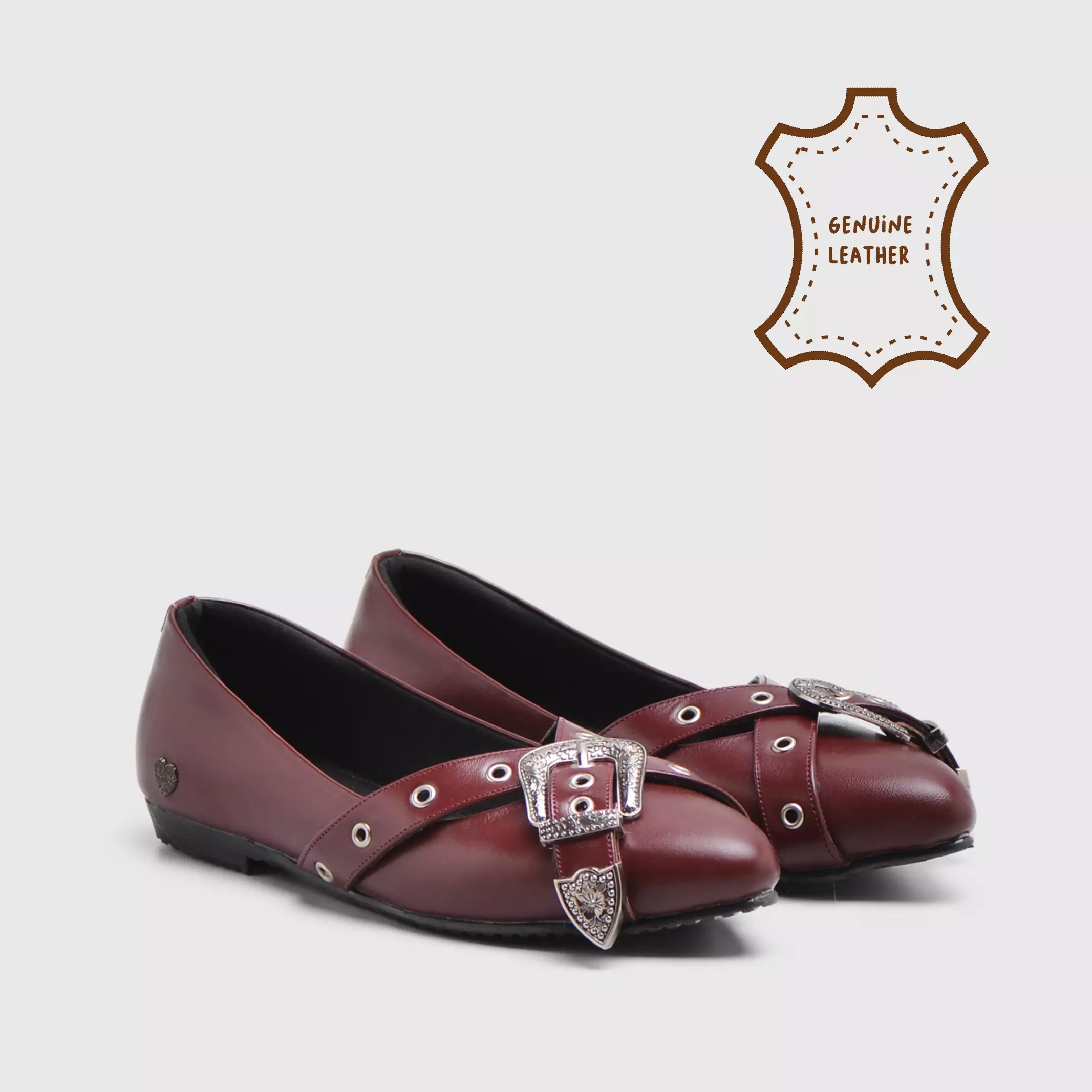 Mufla Flat Shoes Genuine Leather Maroon