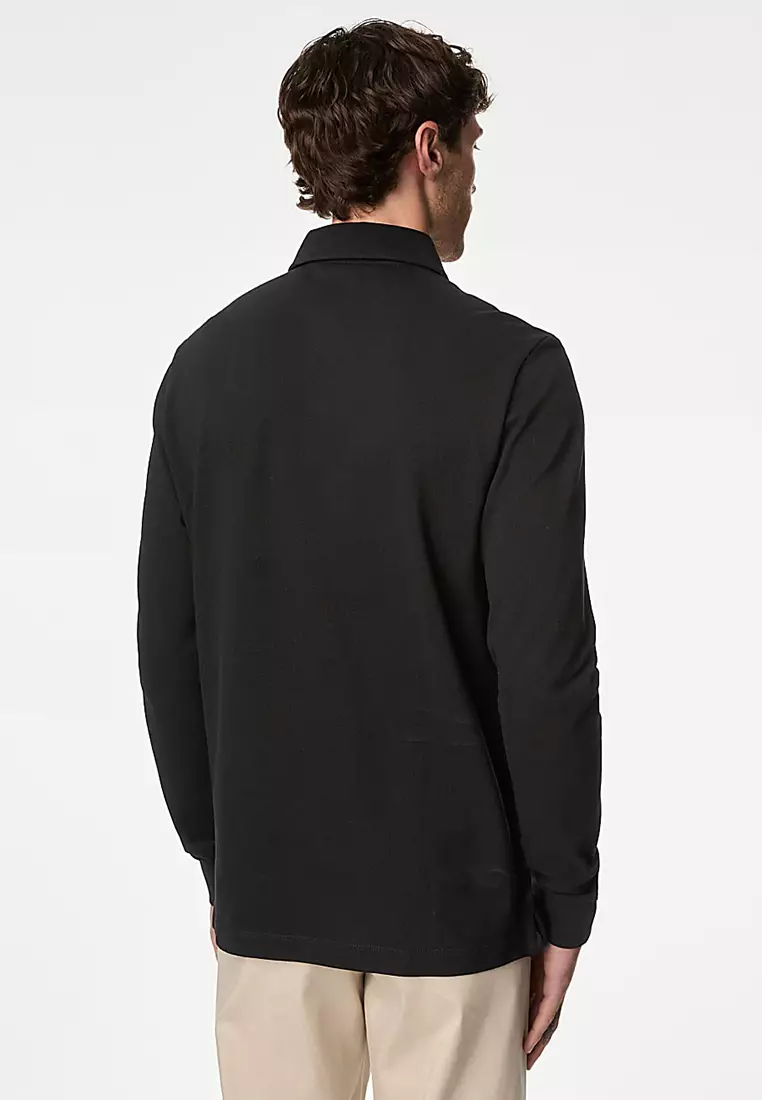 Pure Cotton Long Sleeve Polo Shirt