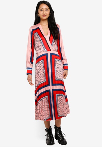 Buy Scotch Soda Printed Pleated Midi Length Dress With V Neck Zalora Hk