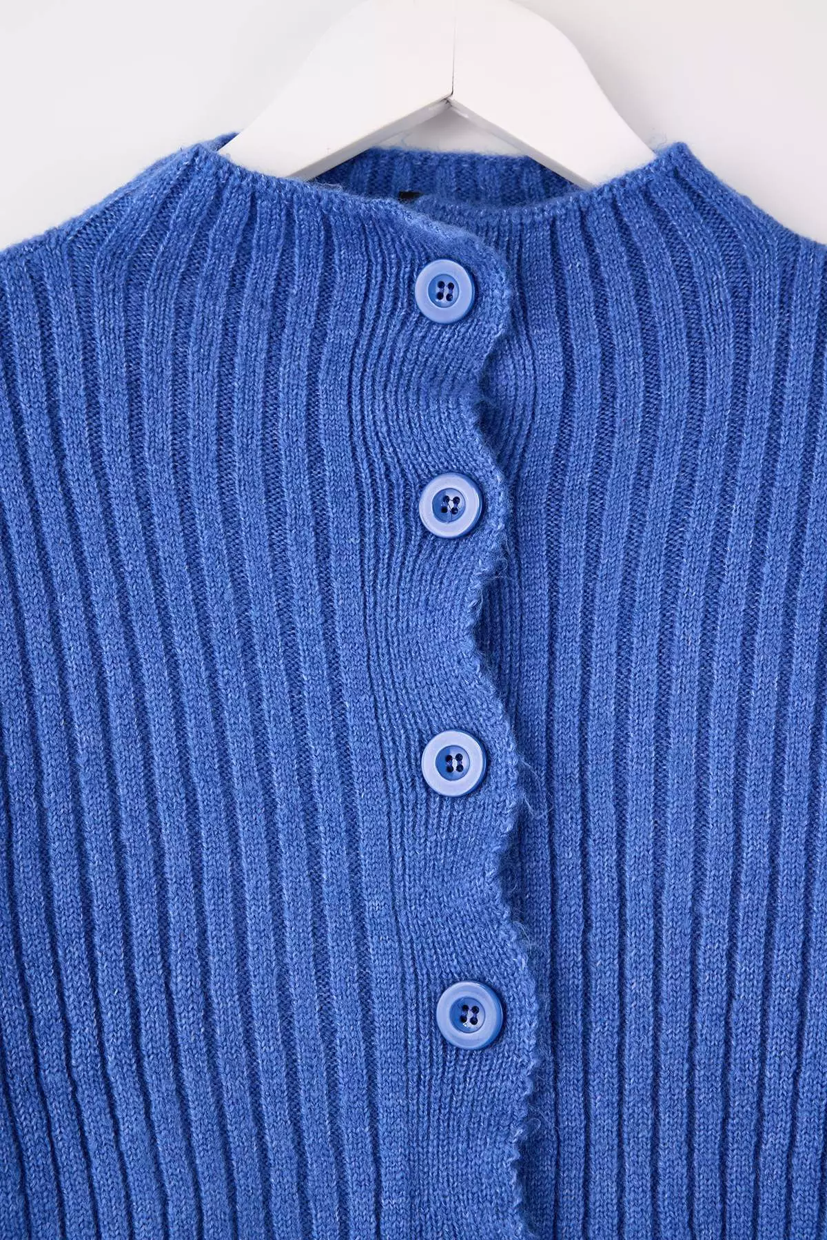 Blue Crop Soft Textured Mock Neck Knitwear Cardigan Twoaw22Hi0174