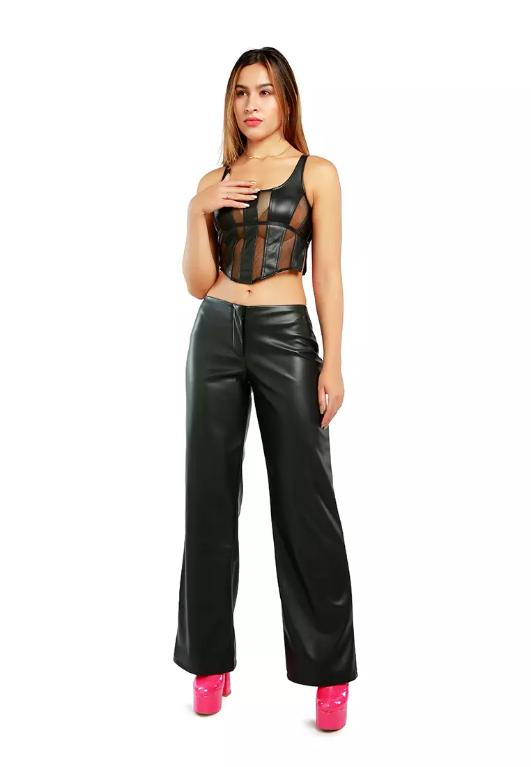 Atasan Crop Tanpa Lengan Jaring Warna Hitam