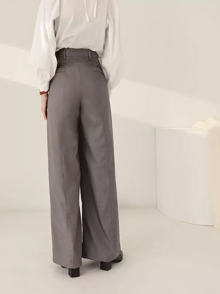 High-Waisted Solid Color Wide-Leg Suit Pants [BA7333]