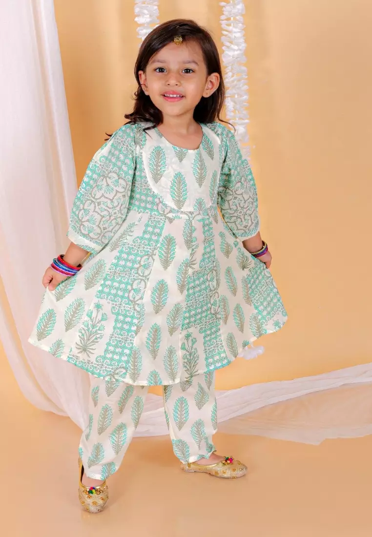 “Neelegagan 女孩花卉印花 Anarkali Kurta 套装 ”