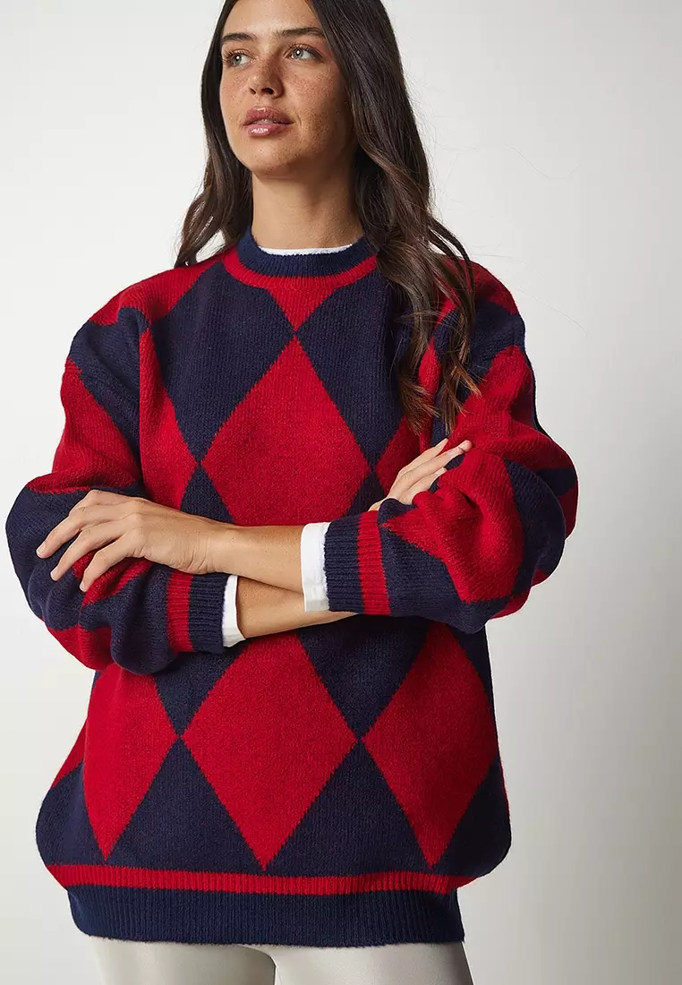 Diamond Pattern Oversized Knitwear Sweater