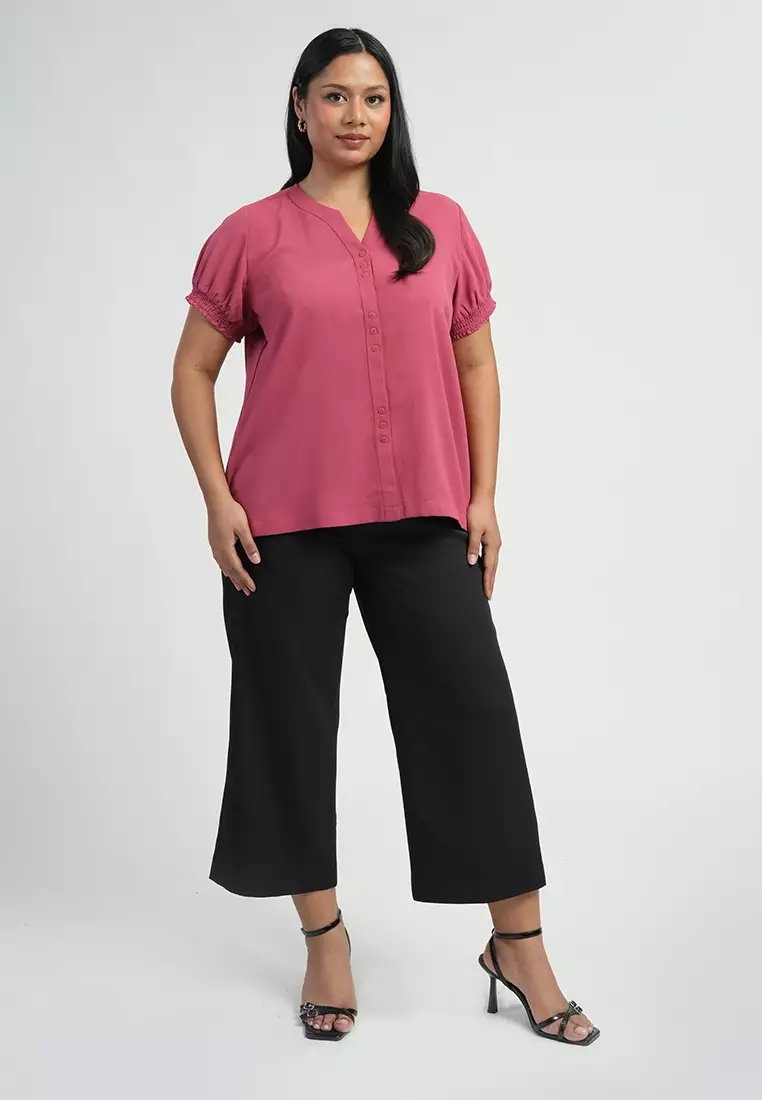 Milly Plus Size Sherina Smocked Sleeve Button-down Blouse