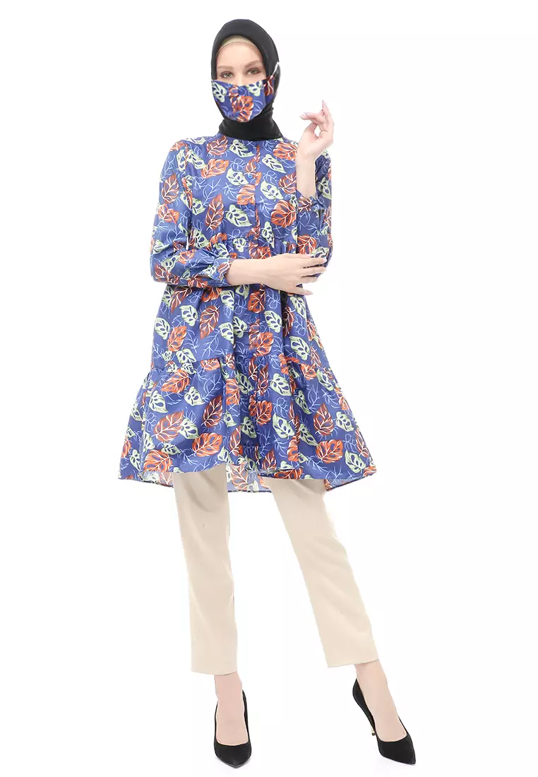 Sania Tunik Muslimah Atasan Wanita Long Sleeve Free Face Mask Premium Quality - 10 Navy