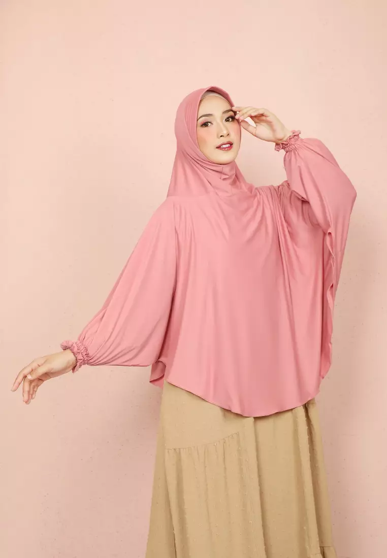 Cotton Bee - Halwa Bergo Lengan | Hijab Instan Syari - Rosie Pink