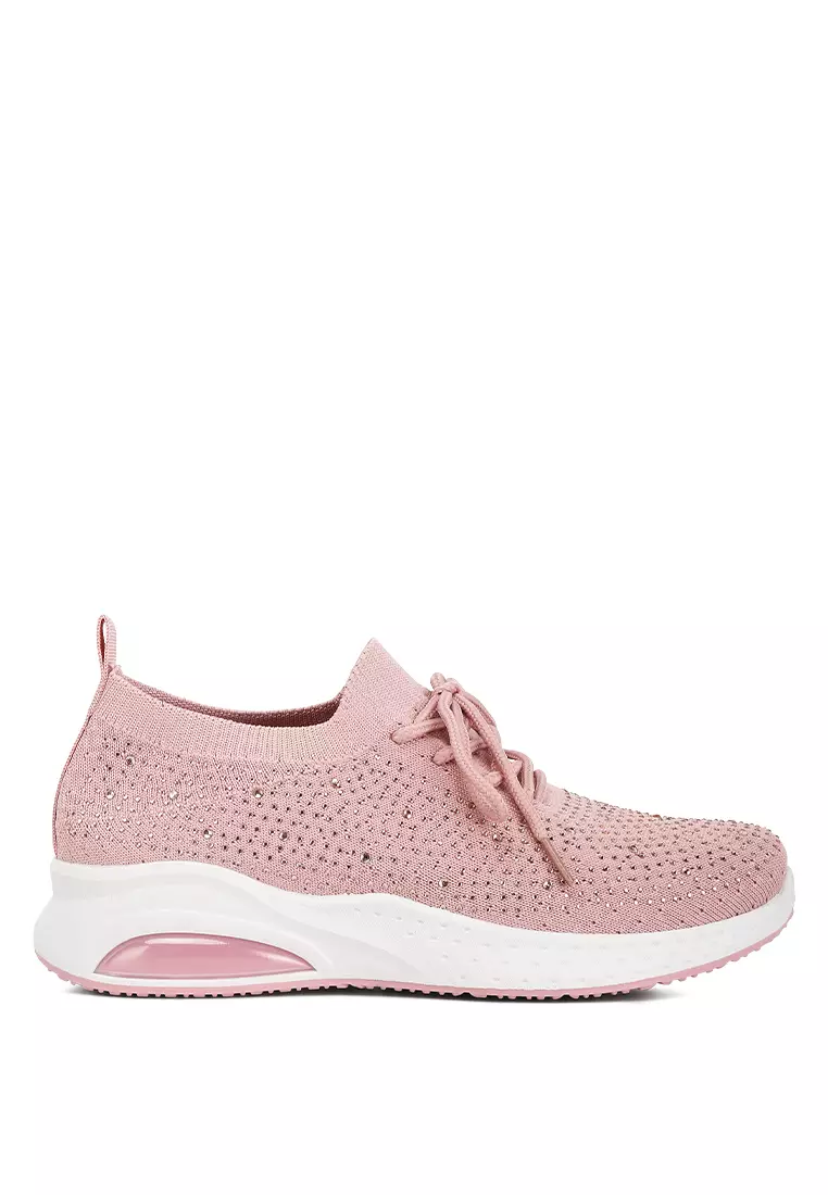 Discount on London Rag  shoes - SKU: Pink Stud Embellished Lace-Up Sneakers