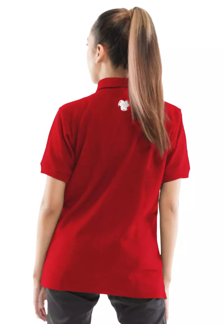 Tiento Women Polo Shirt True Basic HDC Red Baju Tenis Kaos Kerah Resleting Lengan Pendek Pakaian Wanita
