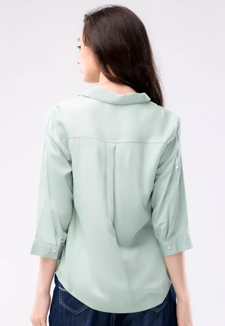 Plain Single Bold Twill 3/4 Blouse