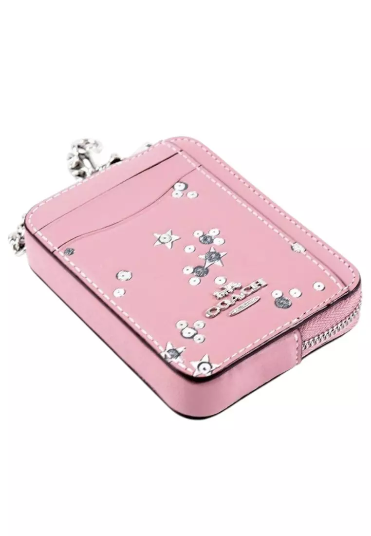 Zip Card Case With Star Print - Dusty Pink/Multi